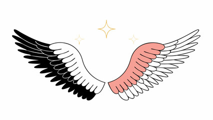 Pink and Black Angel Wings with Stars