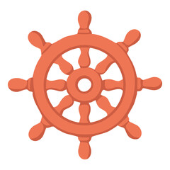 Obraz premium Cartoon ship steering wheel in flat style. Vector marine illustration in warm orange color.