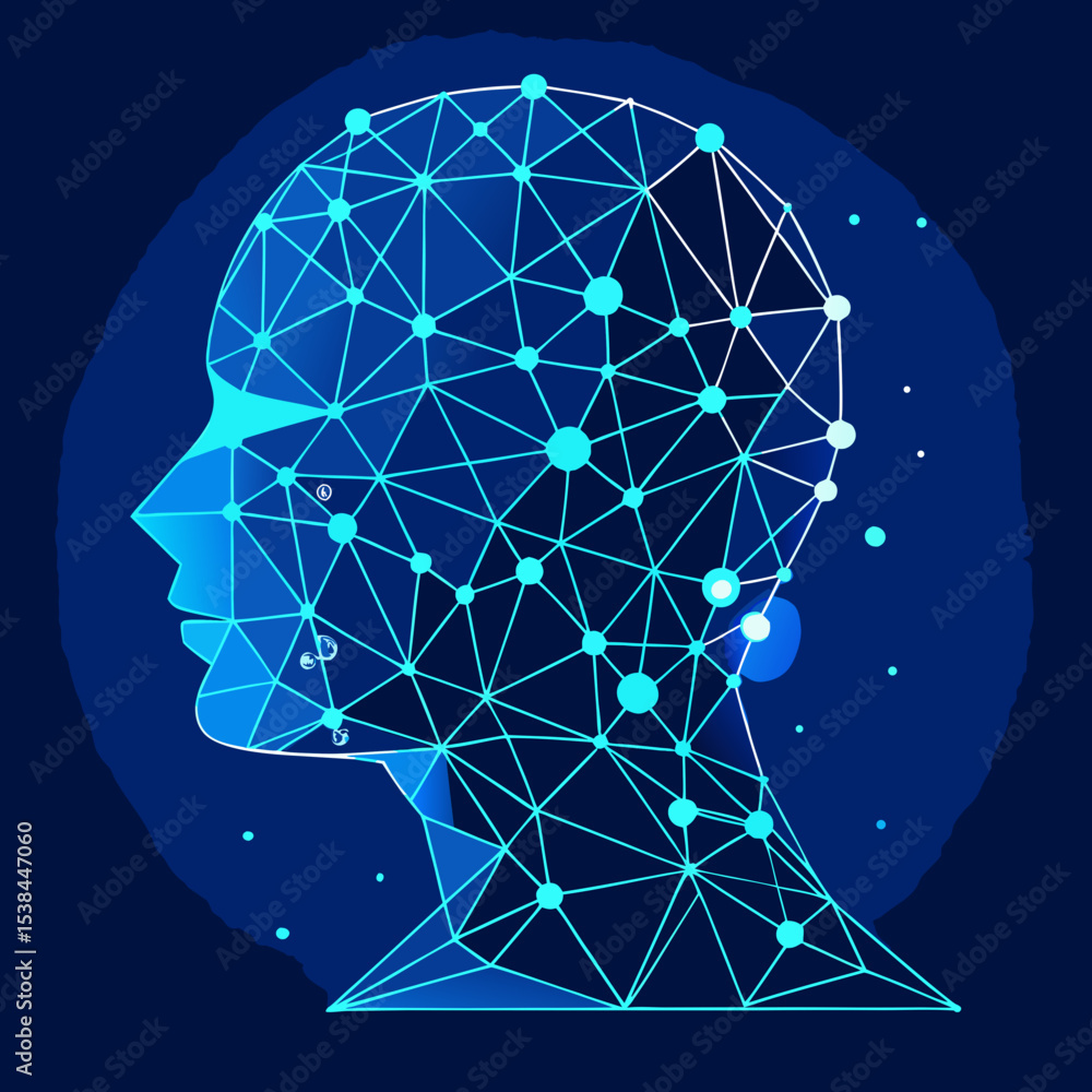 Poster abstract digital head with network connection artificial intelligence and machine learning