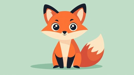 Obraz premium Cute cartoon fox, sitting, simple background, children's book illustration, digital art