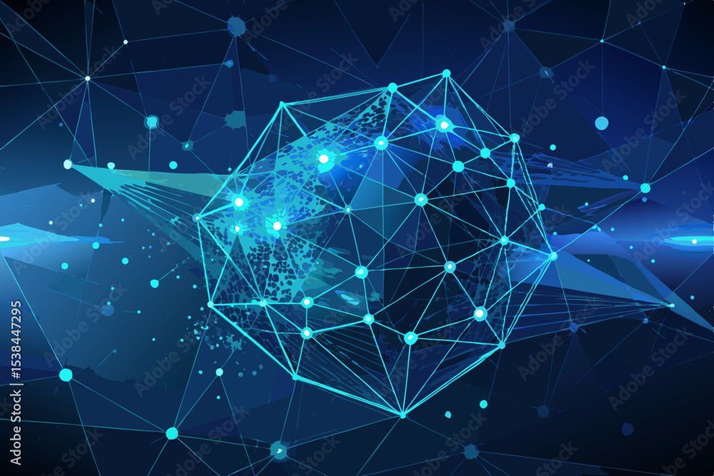 Poster abstract network connection background with geometric shapes and connected lines