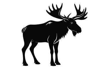 Majestic moose stands in solid black silhouette, emphasizing its large antlers and unique beard