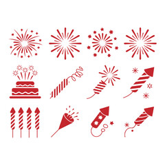 Obraz premium set of red color celebration icons silhouette vector