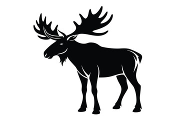 Majestic silhouette shows a large moose standing proudly, its impressive antlers prominently displayed