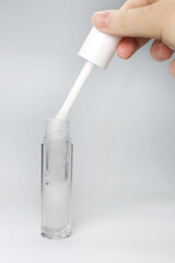Brush applicator, Sponge applicator, Cushion tip bottle for makeup serum on a white backround