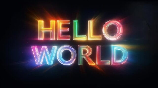 Colorful Glowing Hello World Animation with Light Effects and Dark Background Variations
