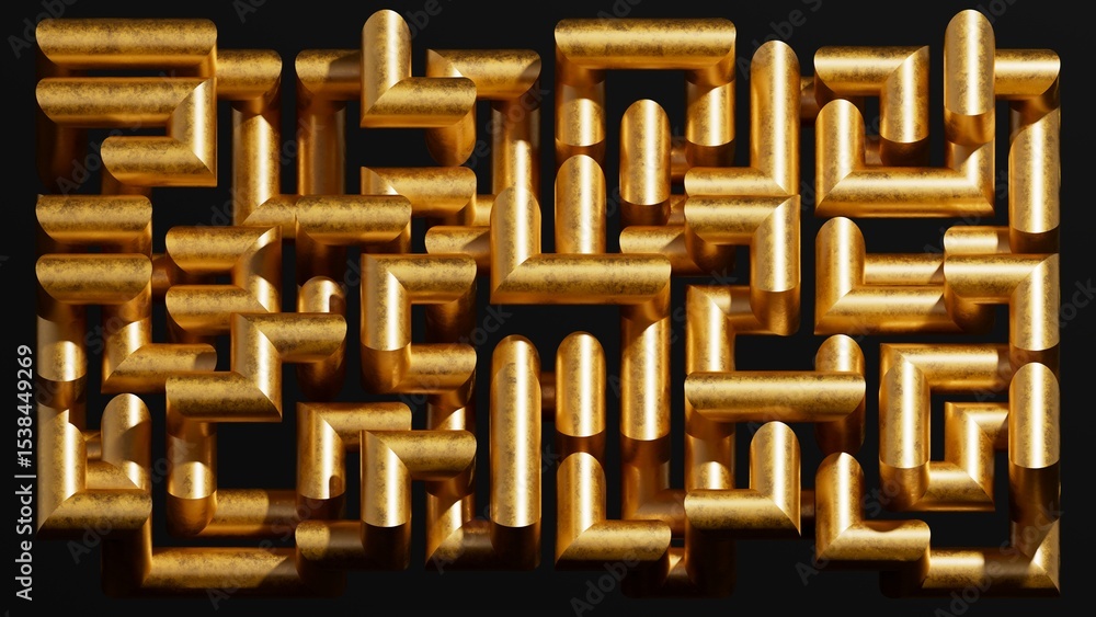 Aufkleber abstract geometric structure of a gold tube. metallic pipeline in the shape of a maze, isolated on b