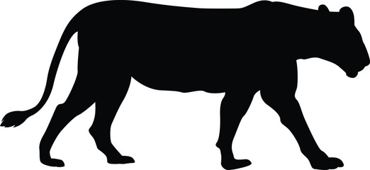 Lioness. Lion. Black Lioness. Silhouette. Animals. Running Lioness. Vector. Clean and minimal design, perfect for logos, icons, conservation posters, and animal-themed artwork. Savanna