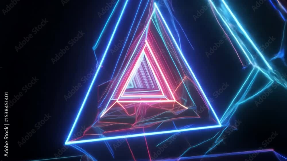 Poster vibrant neon triangles with dynamic light trails in dark background for modern art and abstract desi