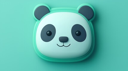 Fototapeta premium Cute Panda Face, 3D Rendered, Flat Design, Mint Background, Children's Illustration