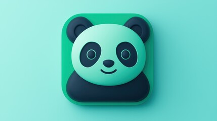 Cute panda app icon on mint background