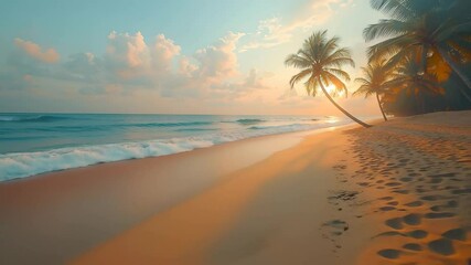 Serene tropical beach with palm trees at sunset - Powered by Adobe