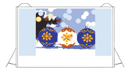 Three Christmas Ornaments on Winter Background
