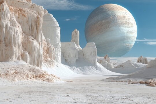 Huge stone old building on a sandy planet background. Generative AI