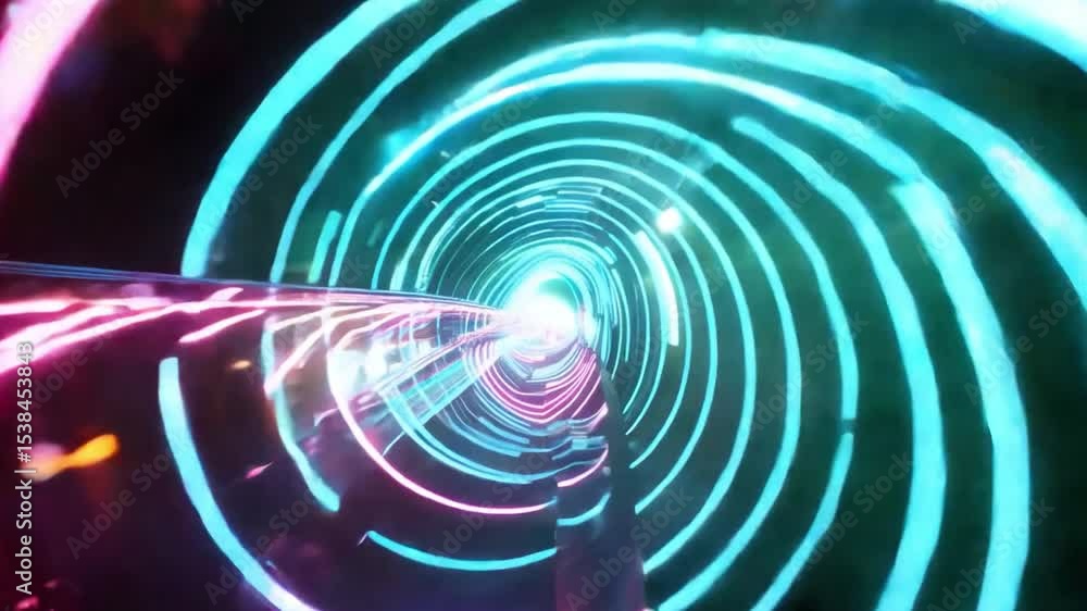 Poster dynamic abstract light tunnel with vibrant neon colors creating a futuristic visual experience for t