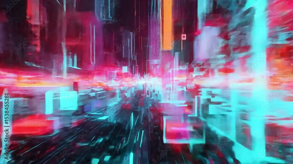 Poster abstract digital technology background with neon light patterns, futuristic lines and glowing elemen