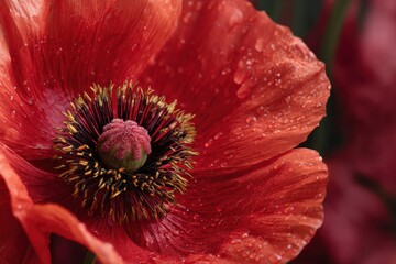 Stunning close-up of vibrant red poppy petals ideal for botanical lovers and floral decoration applications