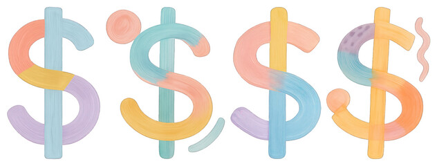 Obraz premium PNG Colorful artistic dollar symbols, element set on transparent background