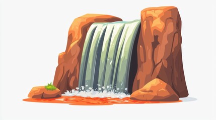 Cartoon Waterfall in Canyon, Illustration, Graphic, Background, Use Design Element, Stock Photo