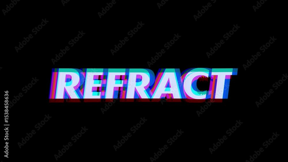 Poster displaying animated text refract undergoing rgb channel separation on black backdrop, repeating