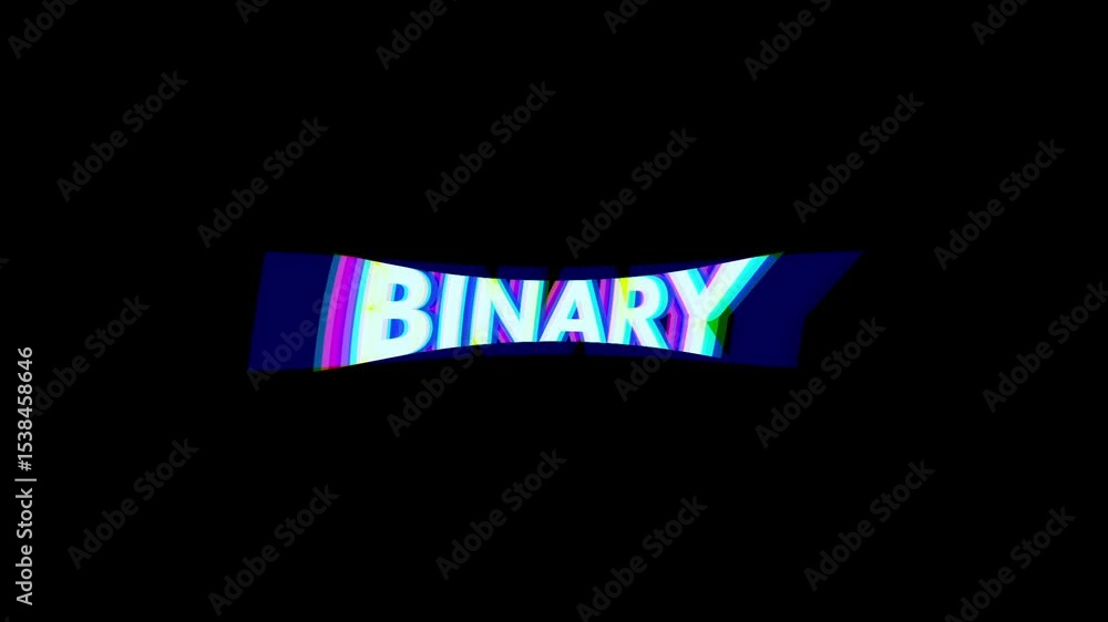 Poster scaling uppercase binary and glitching on black field when playback begins for glitch effect