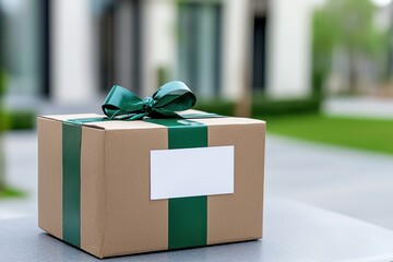 Gift box delivery surprise in modern outdoor setting lifestyle shot