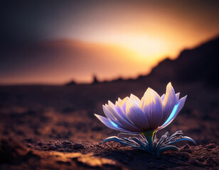 Destructed post apocalyptic nature with an unknown mutated flower