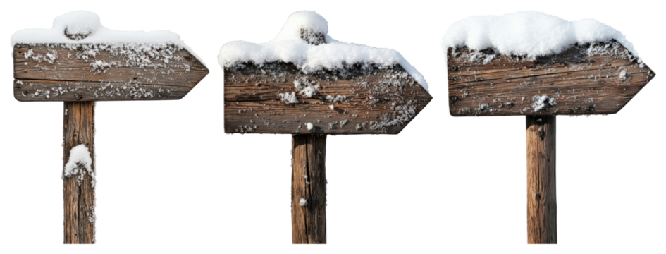 PNG Snow-covered wooden direction signs, element set on transparent background