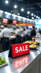 Fototapeta premium Sale sign on a counter in a restaurant