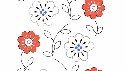 Seamless Floral Pattern with Red and White Flowers