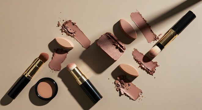 Shadow play image with makeup arranged creatively, all unbranded