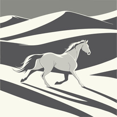 Galloping black stallion silhouette in winter nature
