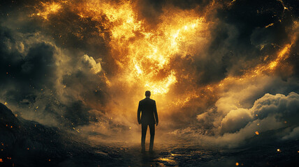 Man Stands Before the Apocalypse  made with generative AI