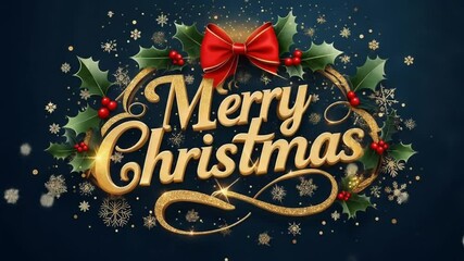 Elegant Merry Christmas design with golden text and festive decorations for holiday season - Powered by Adobe