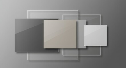 Semi-transparent frames layered glass blocks with depth and ambient shadows
