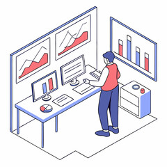 Businessman and businesswoman people working on a presentation with a chart and graph, illustrating the concept of success in the office