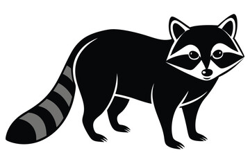 Cartoon raccoon displays its striped tail and distinctive facial markings on a white backdrop