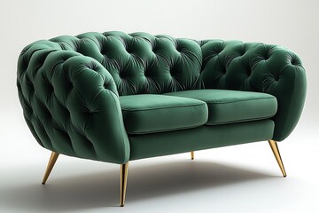 Chic green velvet loveseat with button tufting and minimalist golden legs for contemporary decor high resolution image