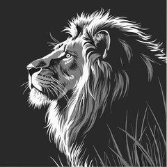Lion head vector illustration: a powerful tribal feline silhouette perfect for logos or tattoos