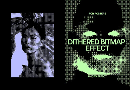 Dithered Bitmap Poster Photo Effect Mockup