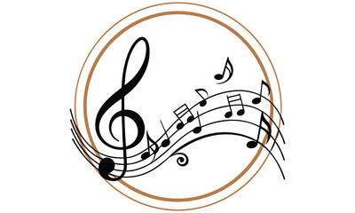 Elegant treble clef and musical notes design isolated on transparent background