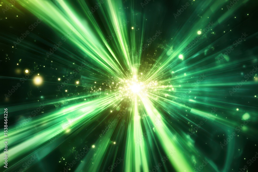 Poster dynamic abstract green light burst radiating energy in a mesmerizing visual display of vibrant energ