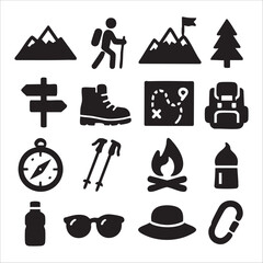 Mountain and Hiking Icons Adventure Glyph Set