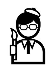 絵筆を持った画家のシンプルなモノクロイラストアイコン