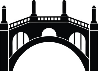 Silhouette of a Classic Arch Bridge with Minimal Detailing