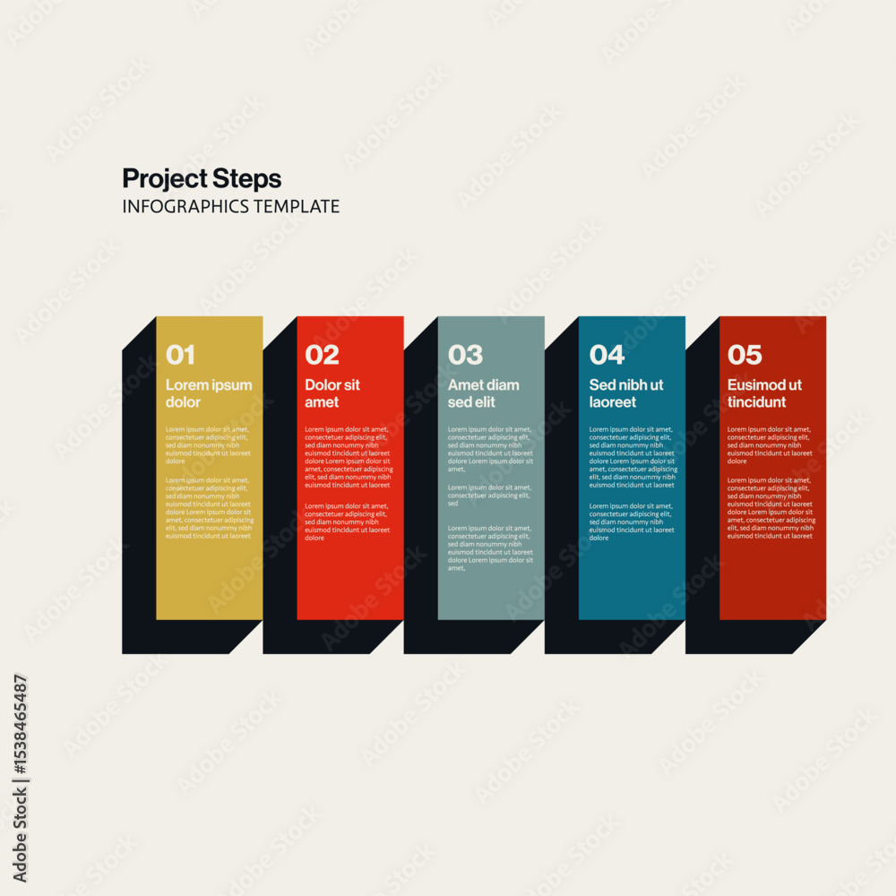 Aufkleber project steps infographic template with horizontal layout. editable eps10 vector illustration