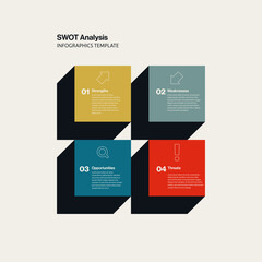 SWOT Analysis Infographic Template with Square Graphic Elements. Editable eps10 vector.