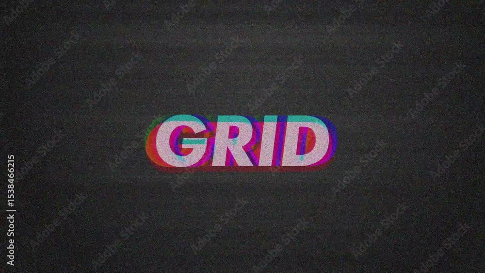 Poster opening static digital backdrop, text grid sharpening and splitting into rgb glitch channels