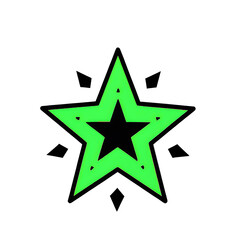 Neon green and black star on isolated white background icon