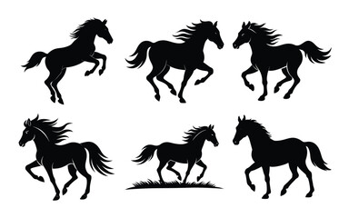 set of horses vector silhouette 